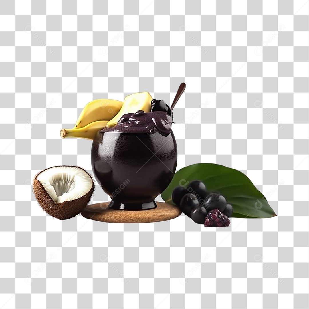 Açaí na Tigela com Mirtilo e Coco do Lado Fundo PNG Transparente