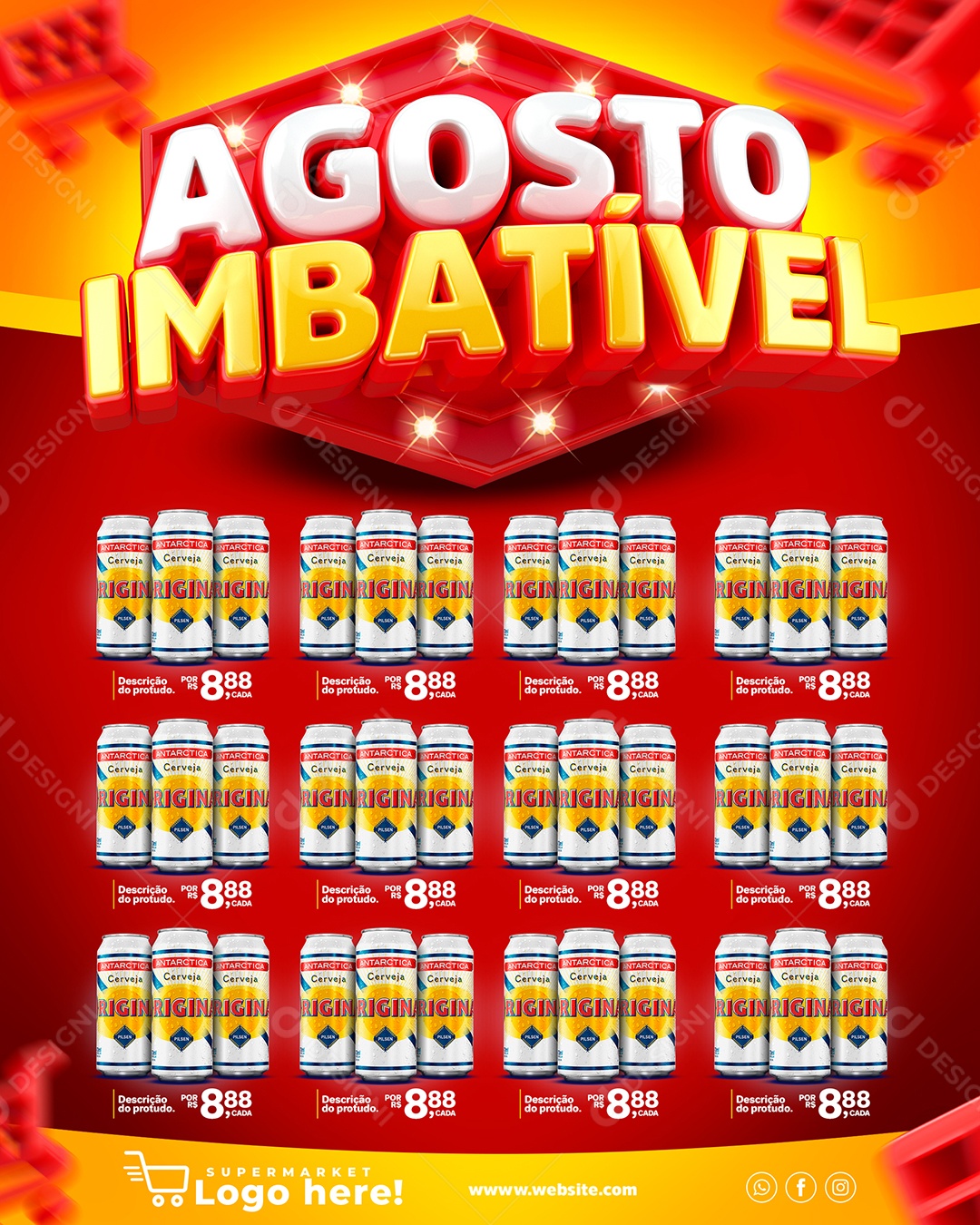 Agosto Imbatível Encarte Cerveja Social Media Encarte PSD Editável