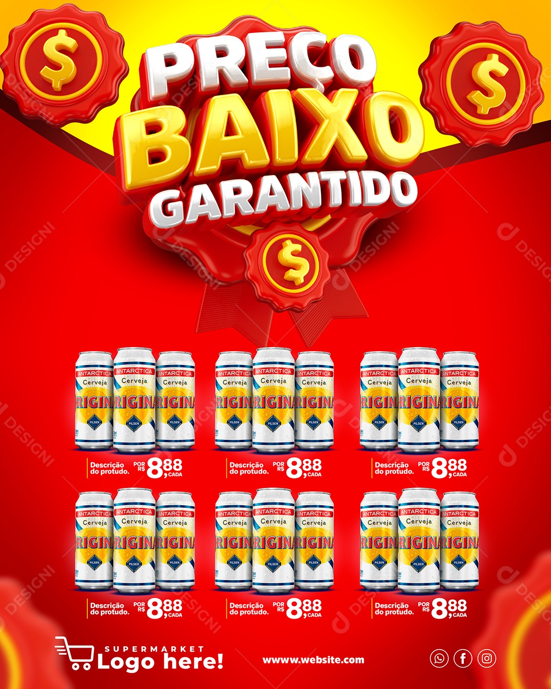 Preço Baixo Encarte Cerveja Social Media Encarte PSD Editável