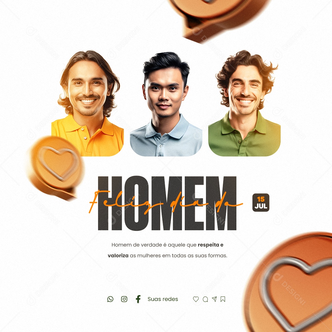 Feliz Dia Do Homem 15 De Julho Social Media PSD Editável