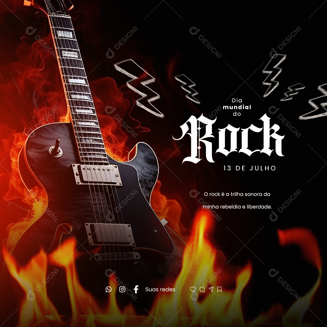 Social Media Dia Mundial Do Rock 13 De Agosto PSD Editável