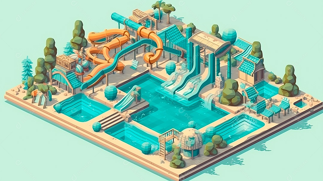 Parque aquático em temporada de verão.