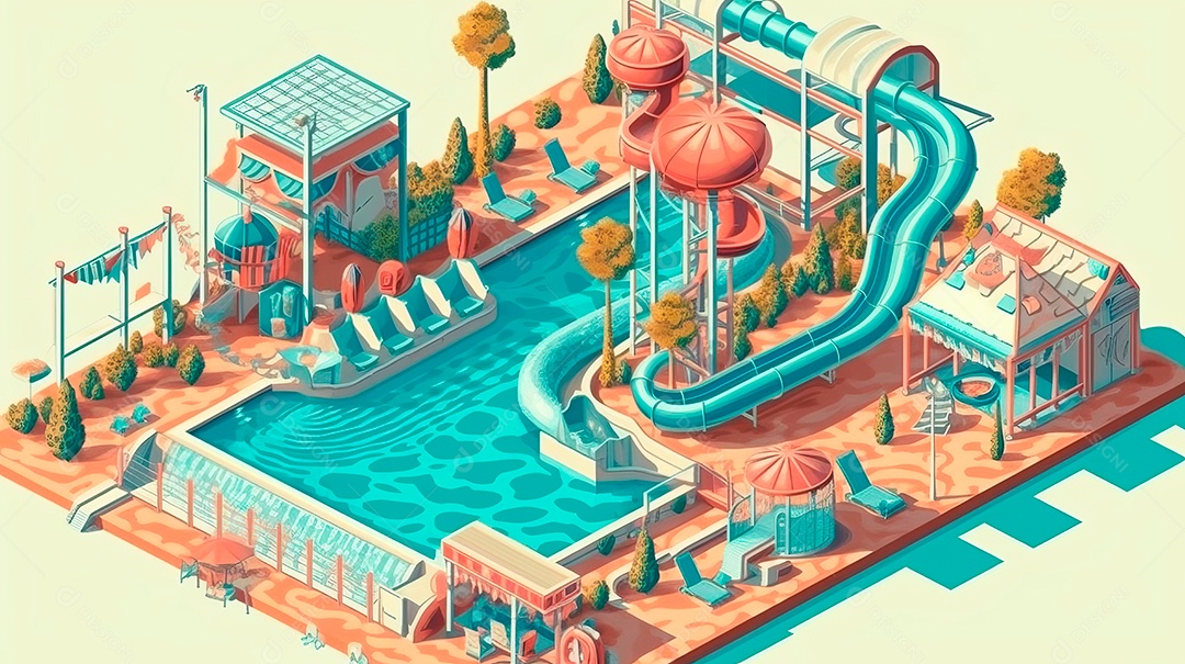 Parque aquático em temporada de verão.