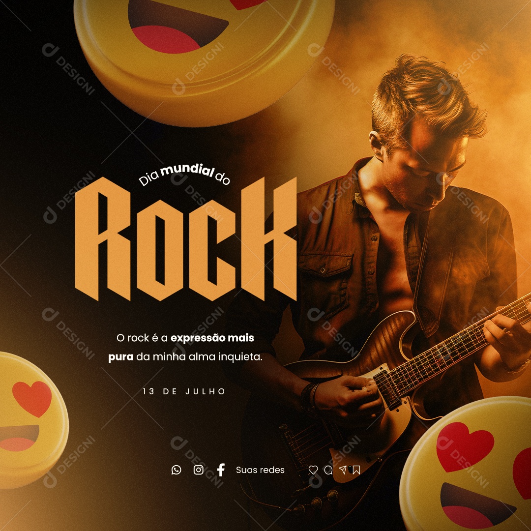 Dia Mundial Do Rock 13 De Julho Social Media PSD Editável