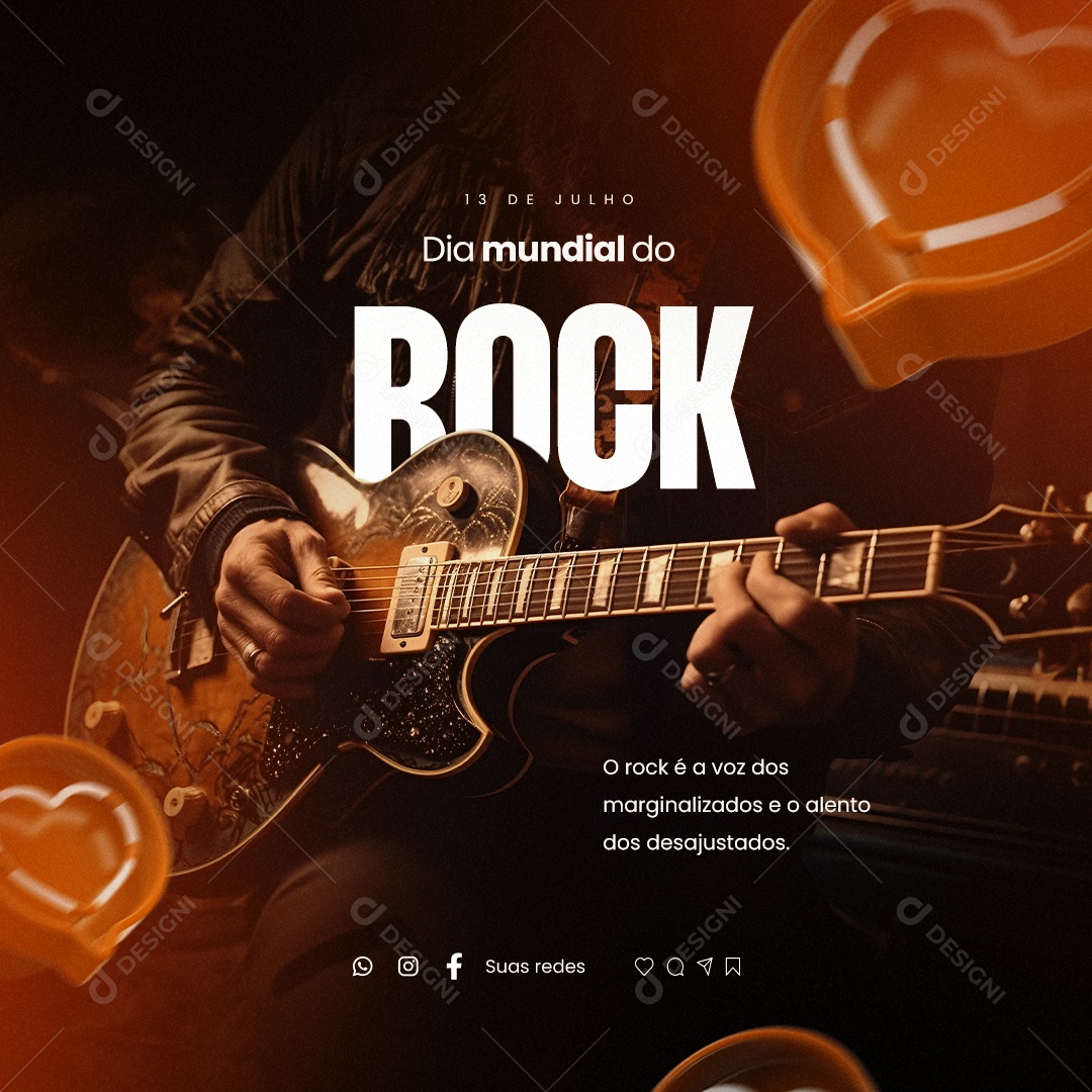 Dia Mundial Do Rock 13 De Agosto O Rock é a Voz dos Marginalizados Social Media PSD Editável