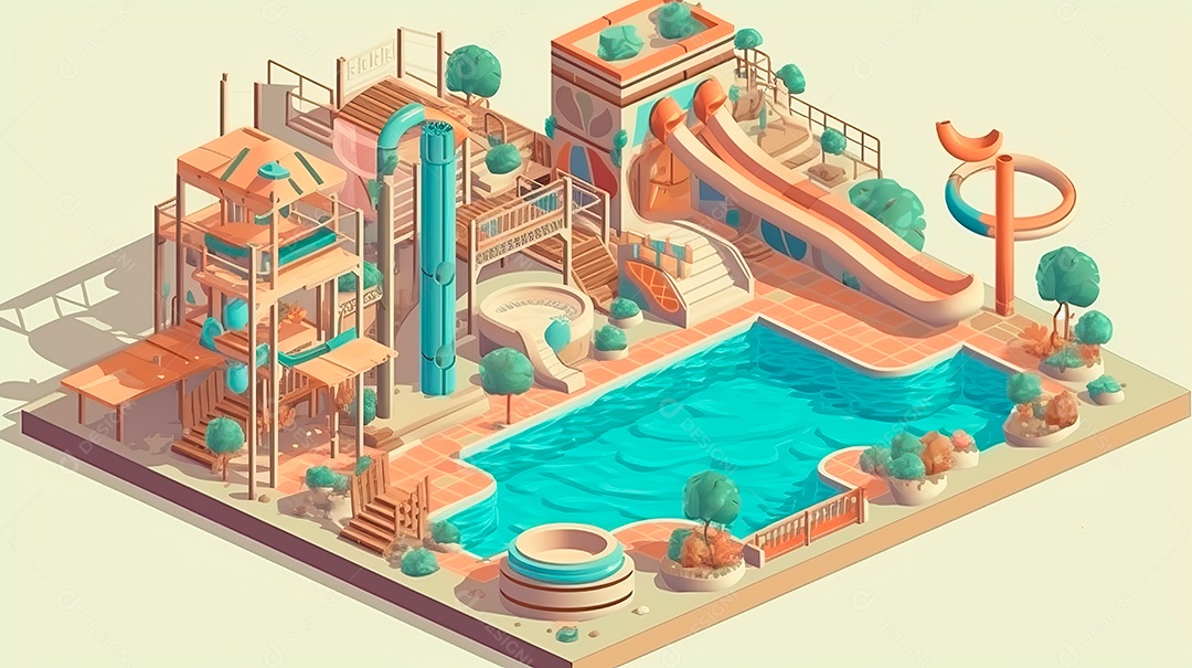 Parque aquático em temporada de verão.