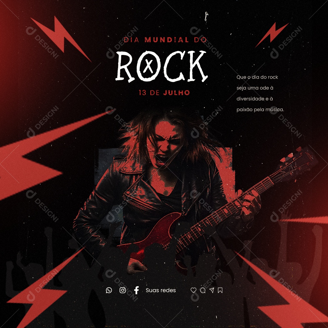 Dia Mundial Do Rock 13 De Julho Social Media PSD Editável