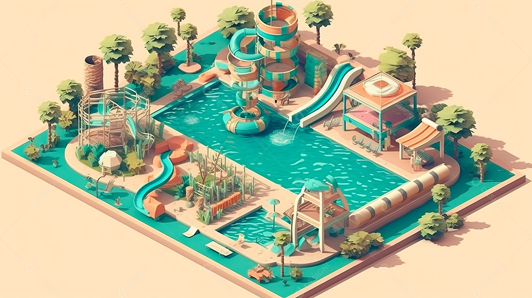 Parque aquático em temporada de verão.