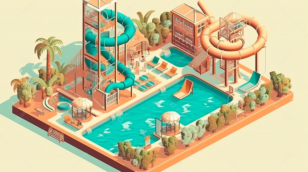 Parque aquático isométrico.