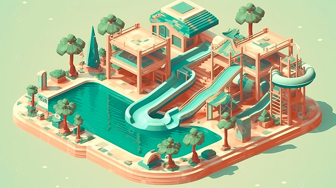 Parque aquático isométrico.