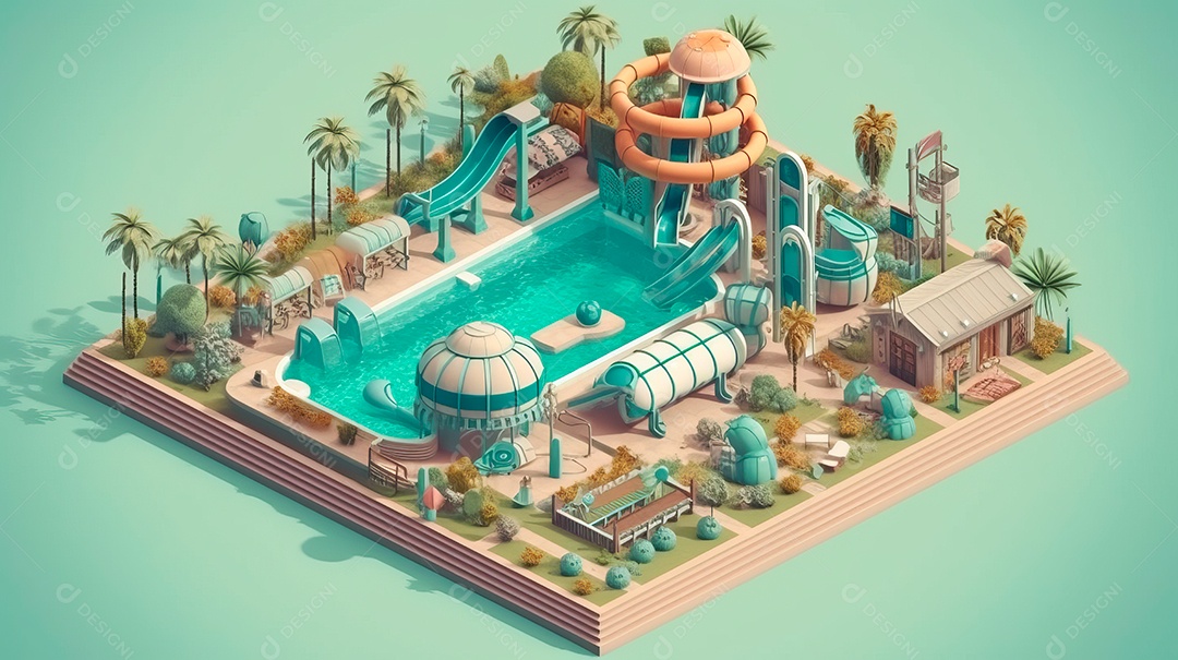 Parque aquático isométrico.