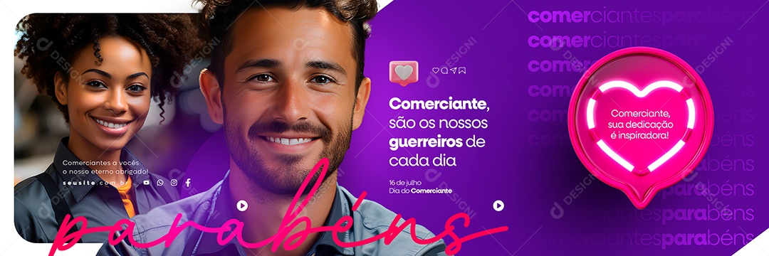Dia do Comerciante Parabéns 16 De Julho Carrossel Social Media PSD Editável