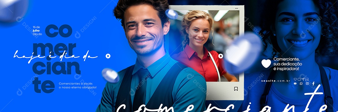 Dia do Comerciante 16 De Julho Carrossel Social Media PSD Editável