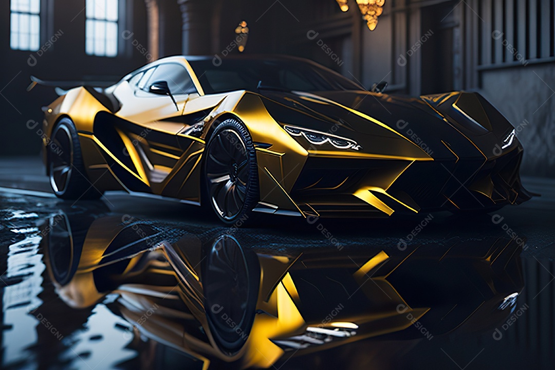 Cena de ação lindo carro dourado insano