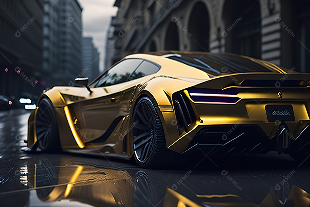 Cena de ação lindo carro dourado insano