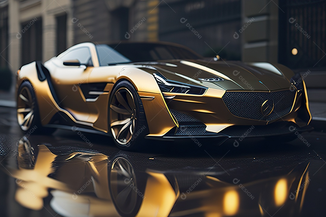 Cena de ação lindo carro dourado insano