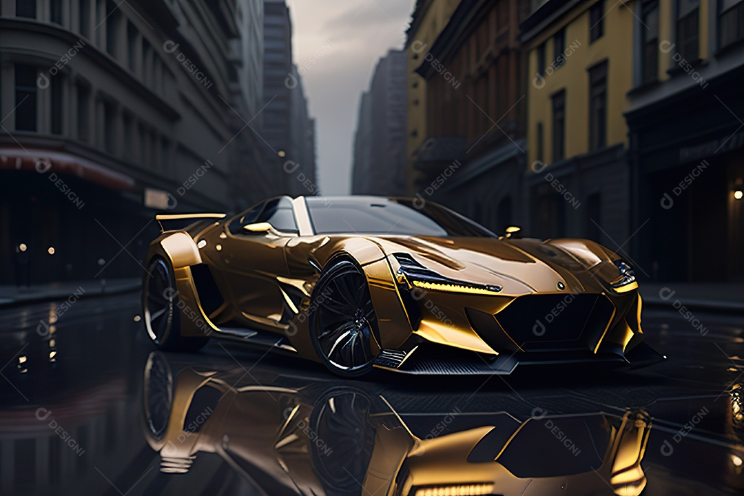 Cena de ação lindo carro dourado insano