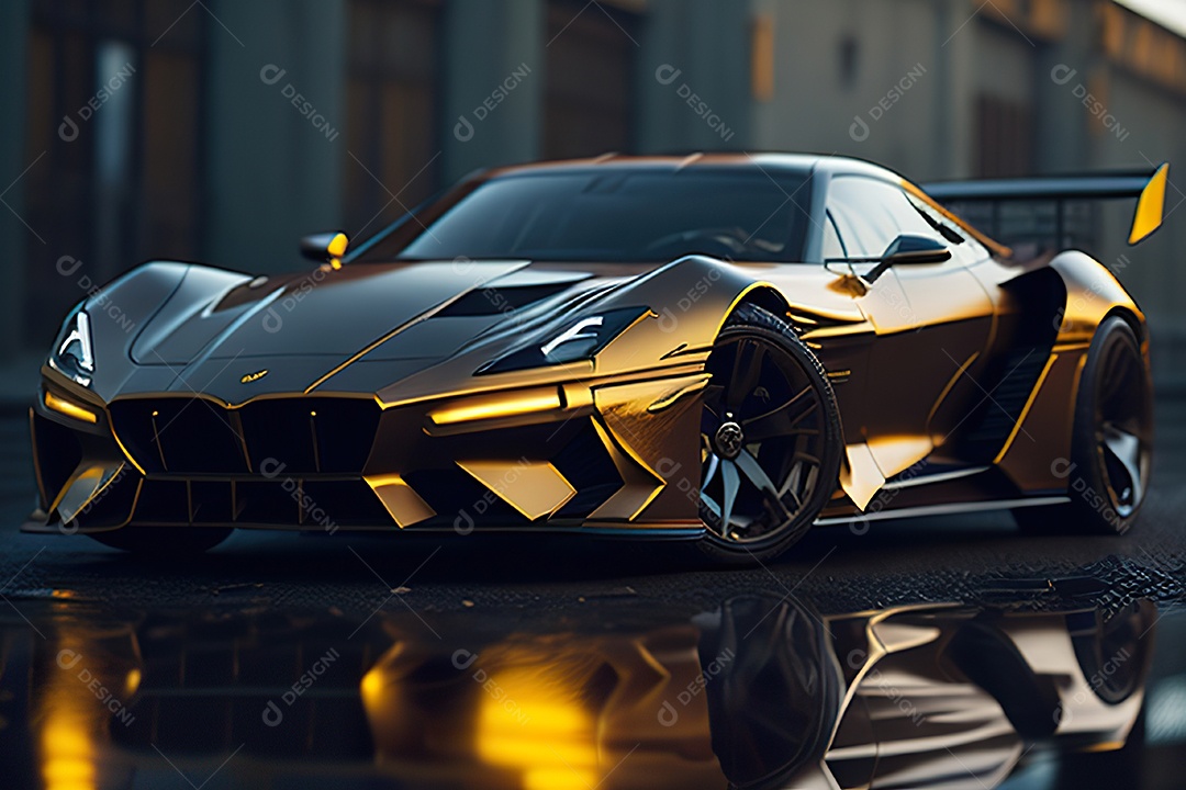 Cena de ação lindo carro dourado insano