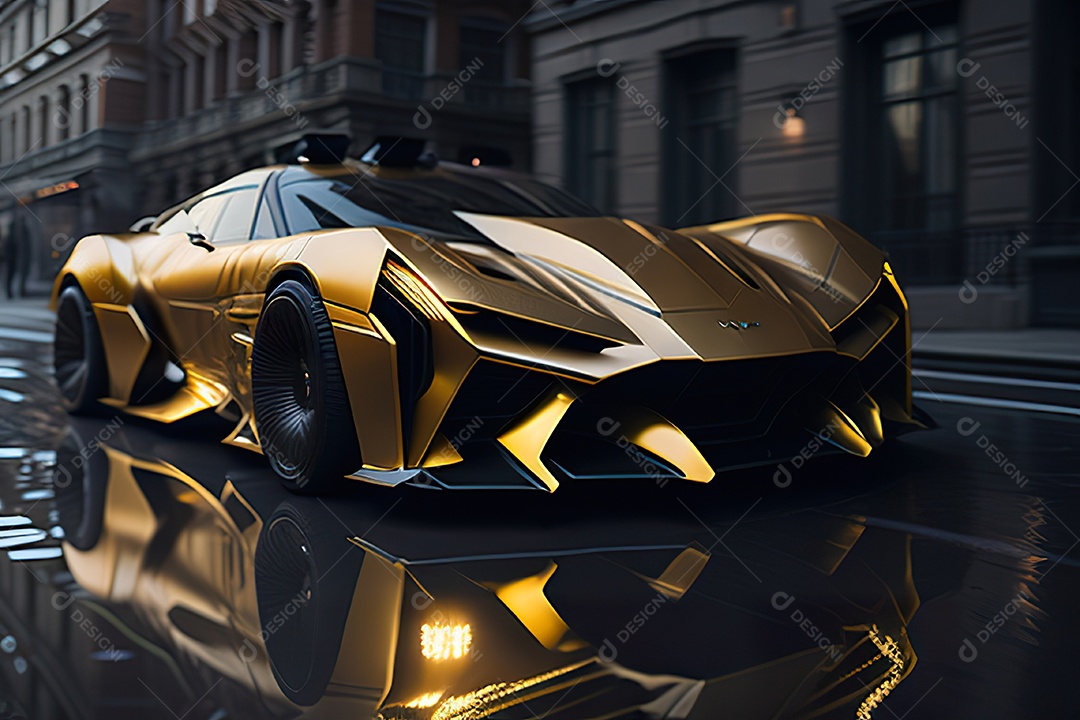 Cena de ação lindo carro dourado insano