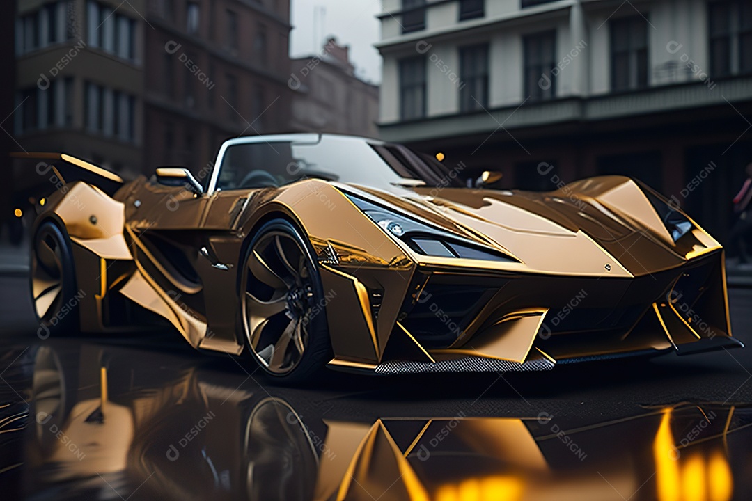 Cena de ação lindo carro dourado insano