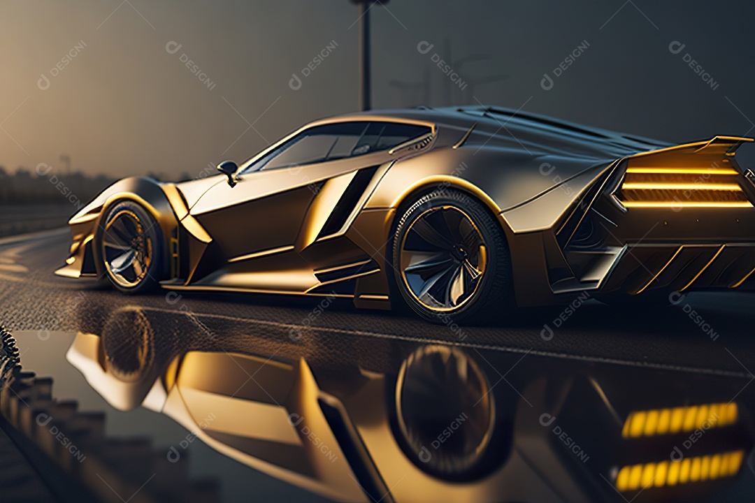 Cena de ação lindo carro dourado insano