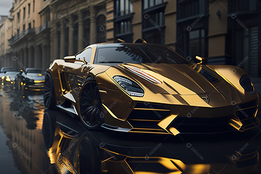 Cena de ação lindo carro dourado insano