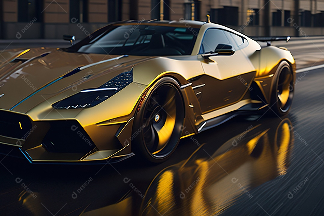 Cena de ação lindo carro dourado insano