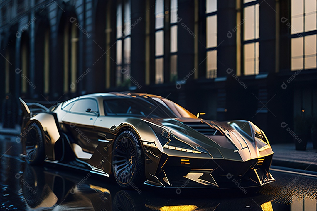 Cena de ação lindo carro dourado insano