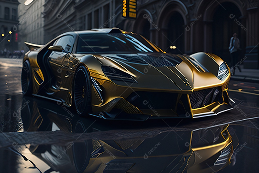 Cena de ação lindo carro dourado insano