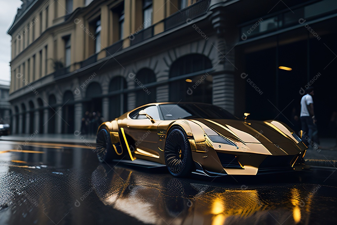 Cena de ação lindo carro dourado insano