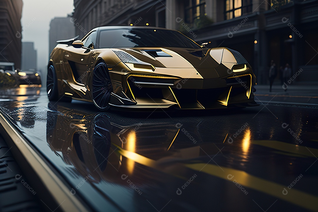 Cena de ação lindo carro dourado insano