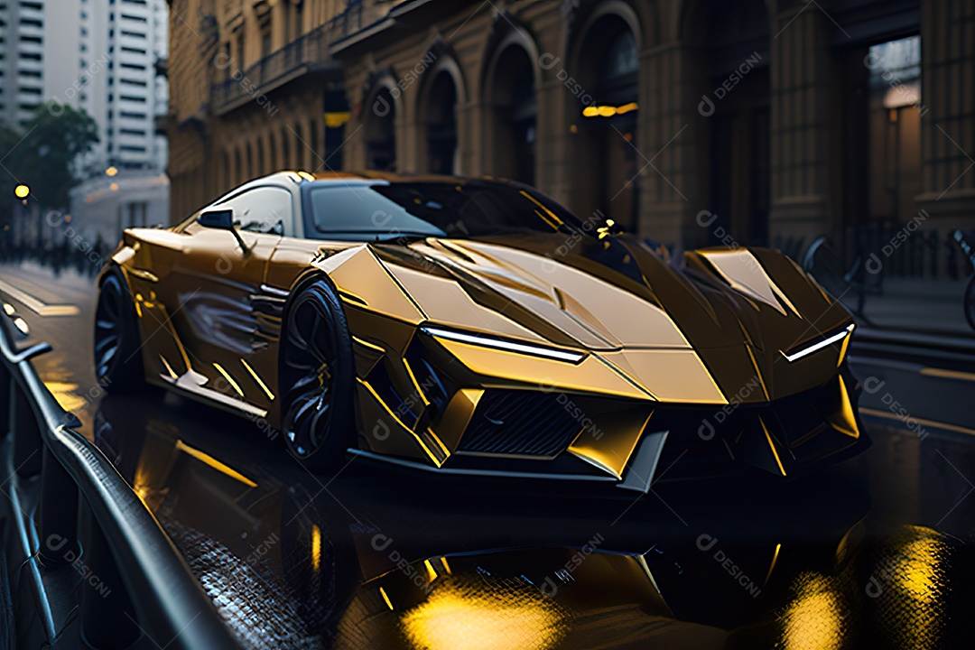 Cena de ação lindo carro dourado insano