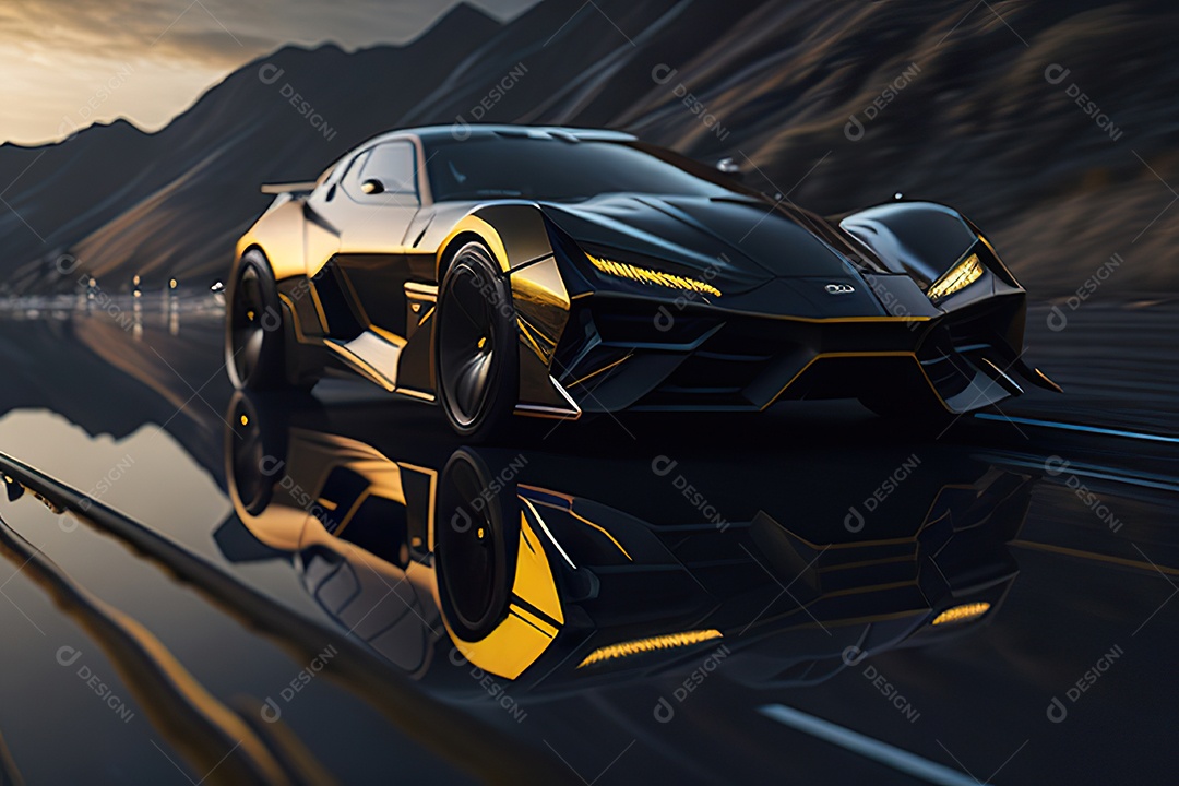 Cena de ação lindo carro dourado insano