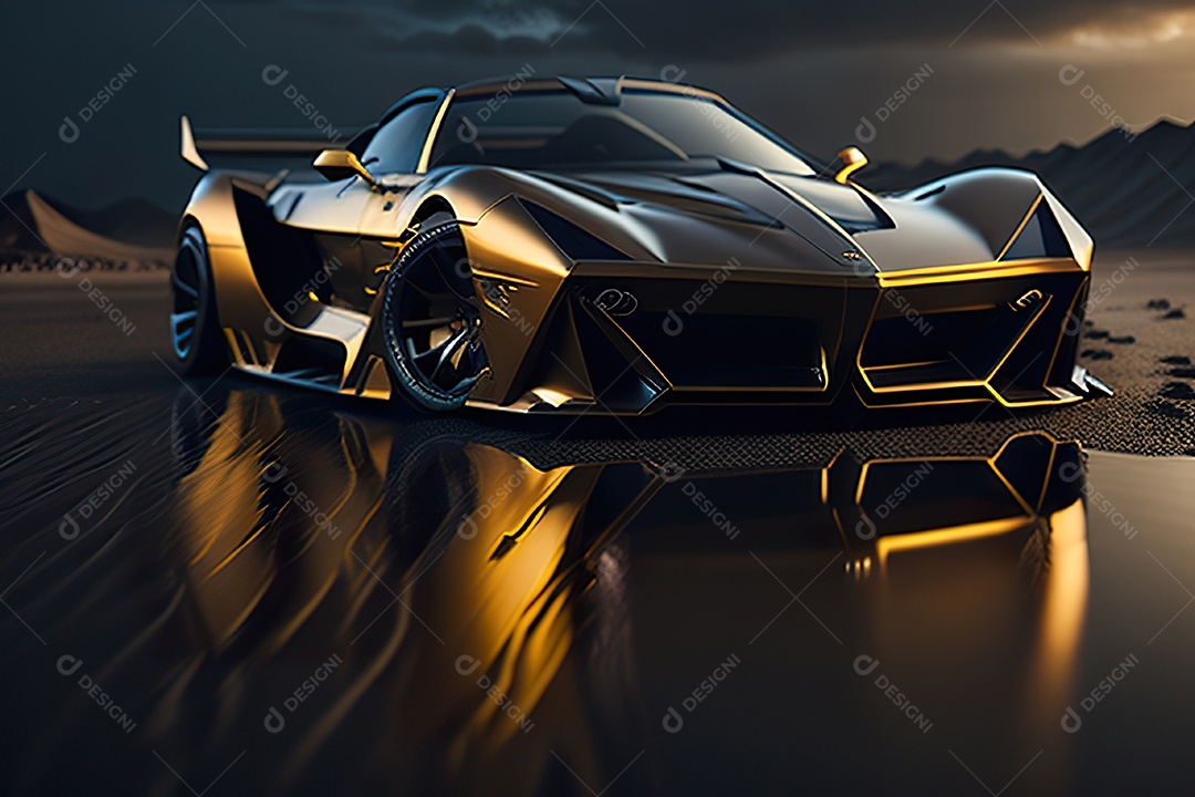 Cena de ação lindo carro dourado insano