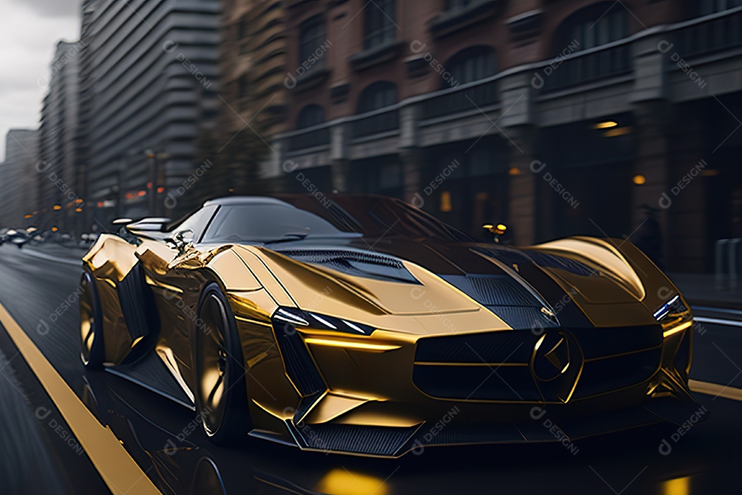 Cena de ação lindo carro dourado insano