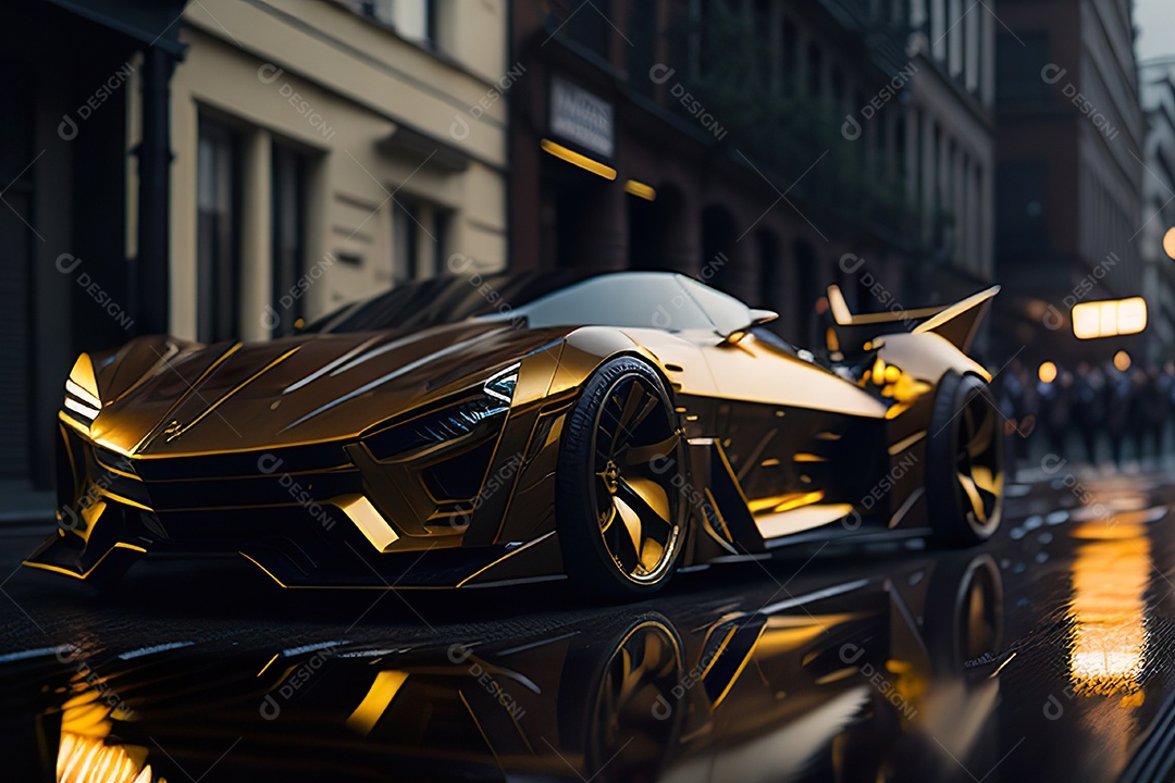 Cena de ação lindo carro dourado insano