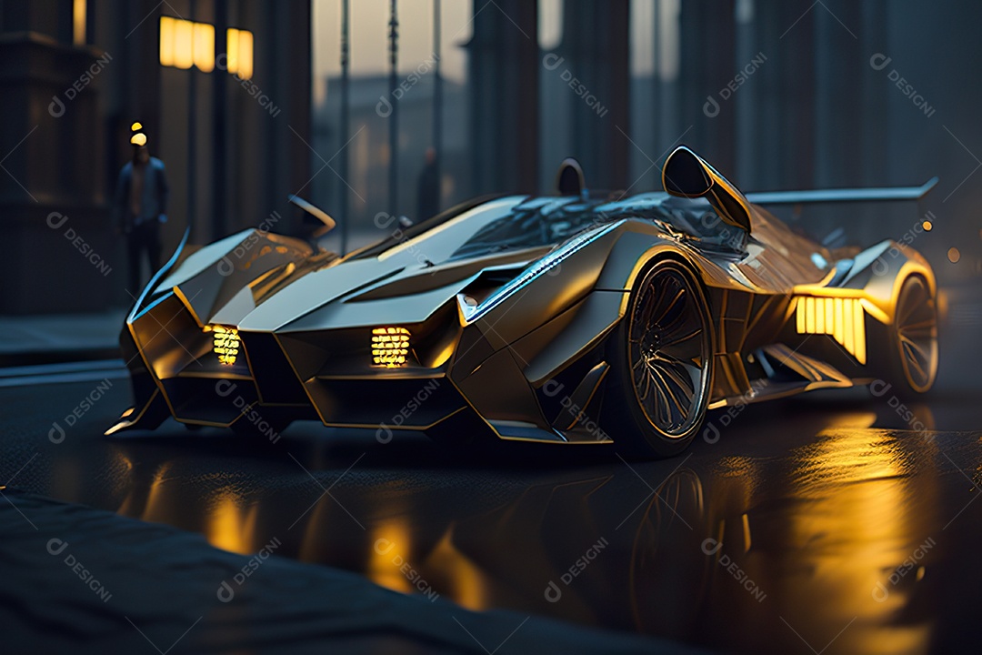 Cena de ação lindo carro dourado insano