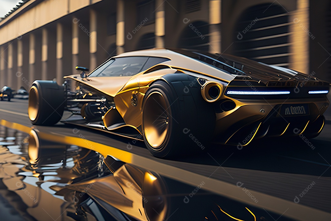 Cena de ação lindo carro dourado insano
