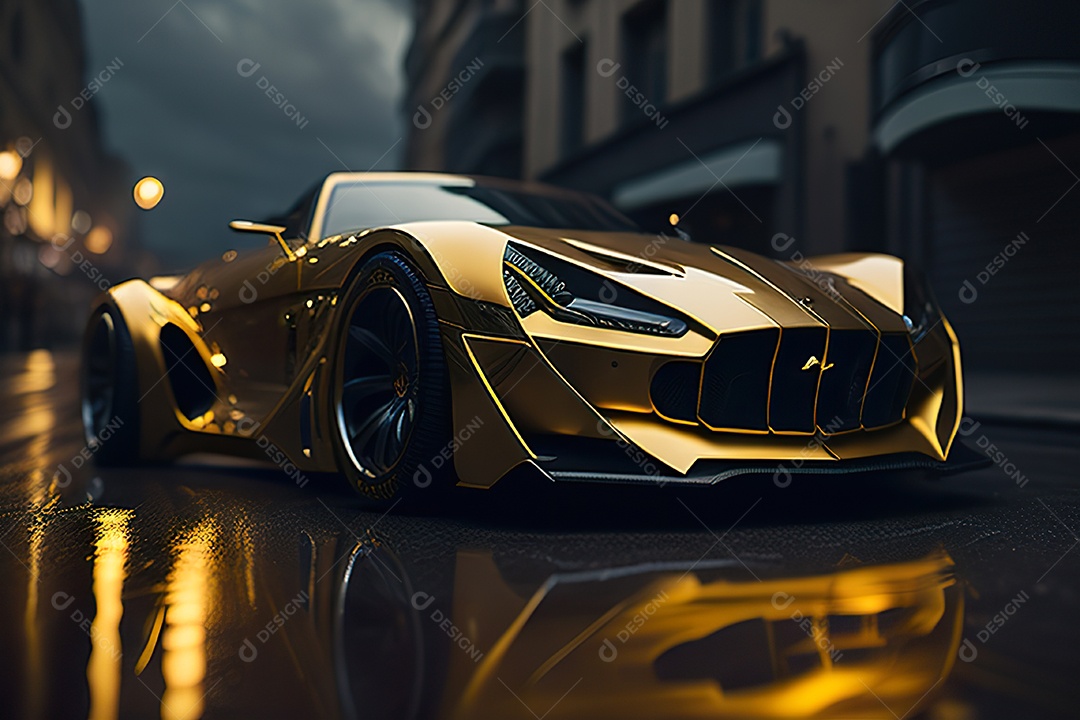 Cena de ação lindo carro dourado insano