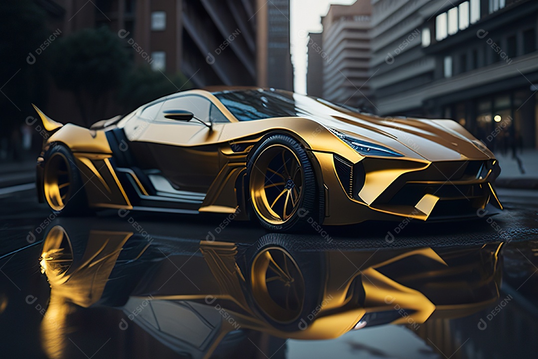 Cena de ação lindo carro dourado insano