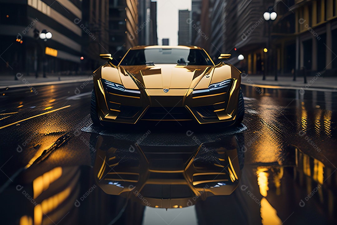 Cena de ação lindo carro dourado insano