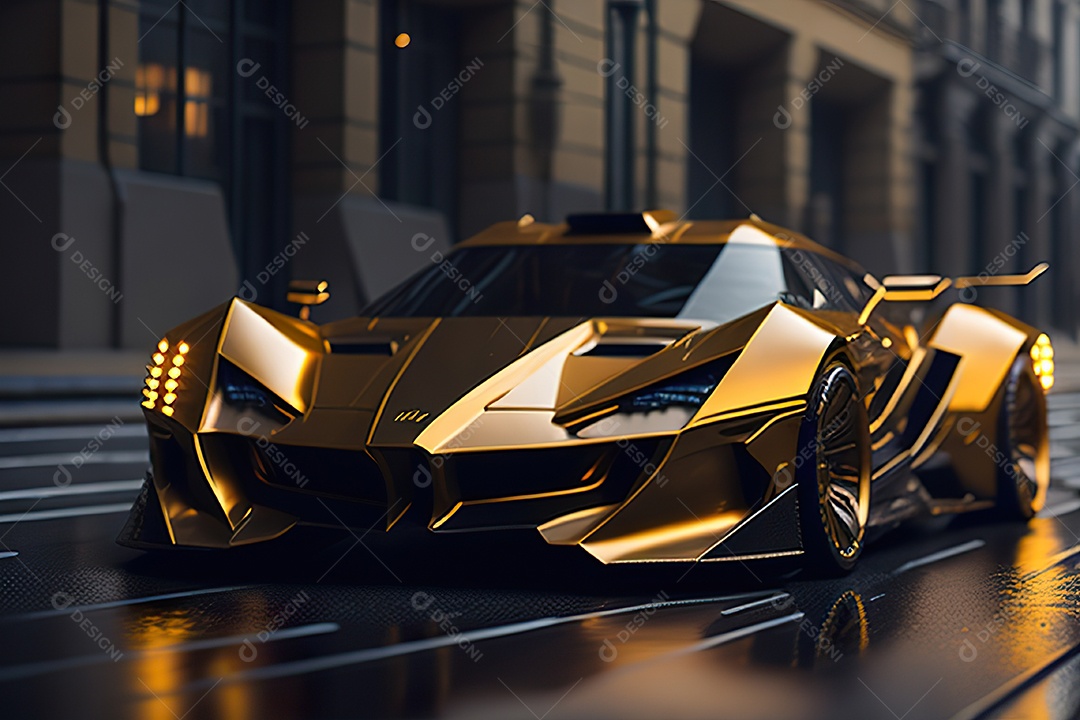 Cena de ação lindo carro dourado insano