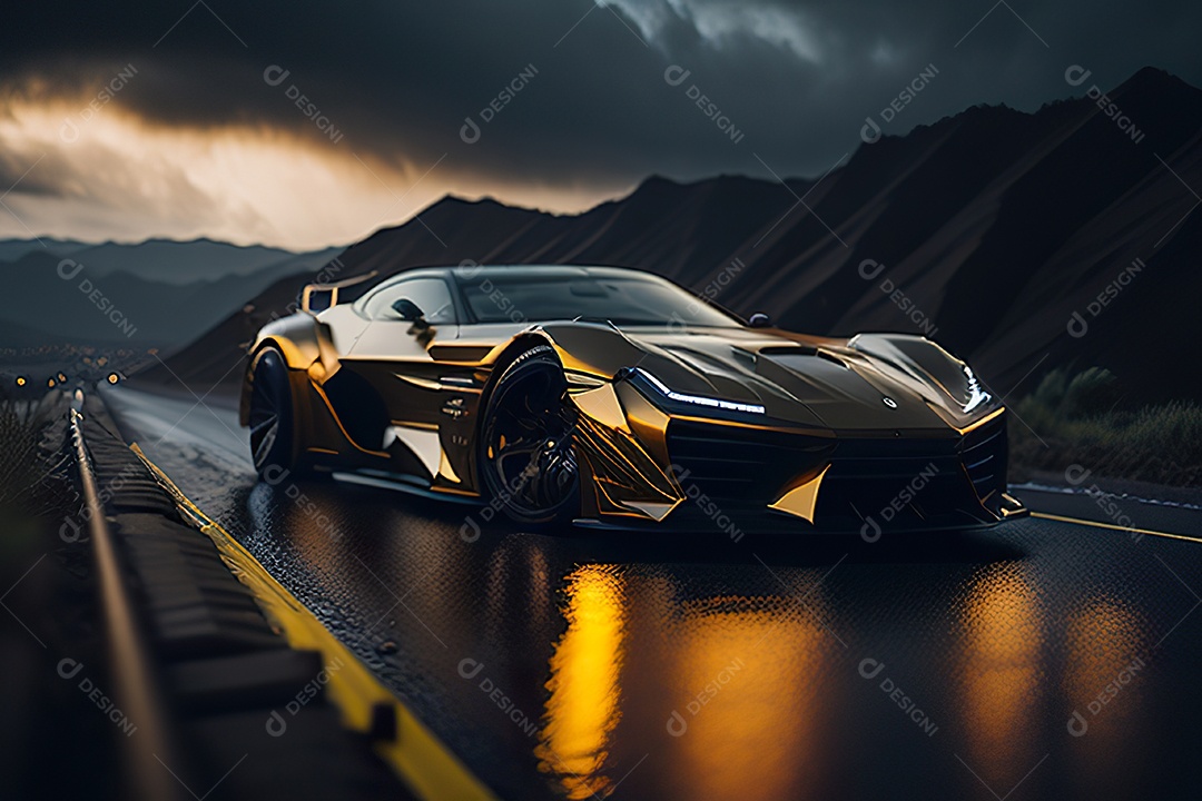 Cena de ação lindo carro dourado insano