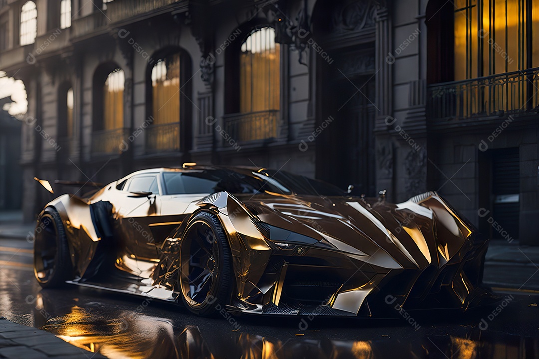 Cena de ação lindo carro dourado insano
