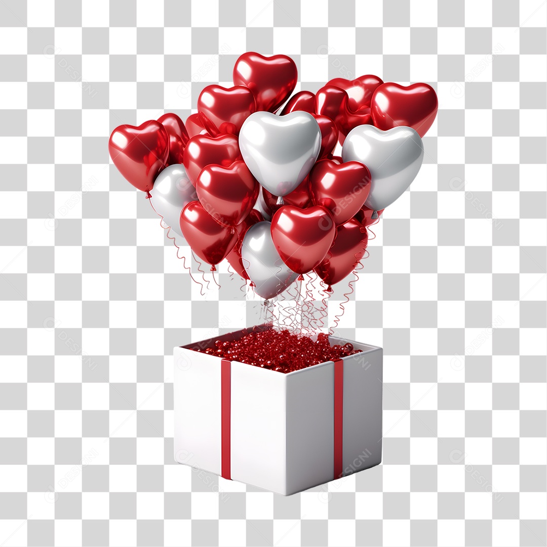 Caixas com Balões em Forma de Coração PNG Transparente
