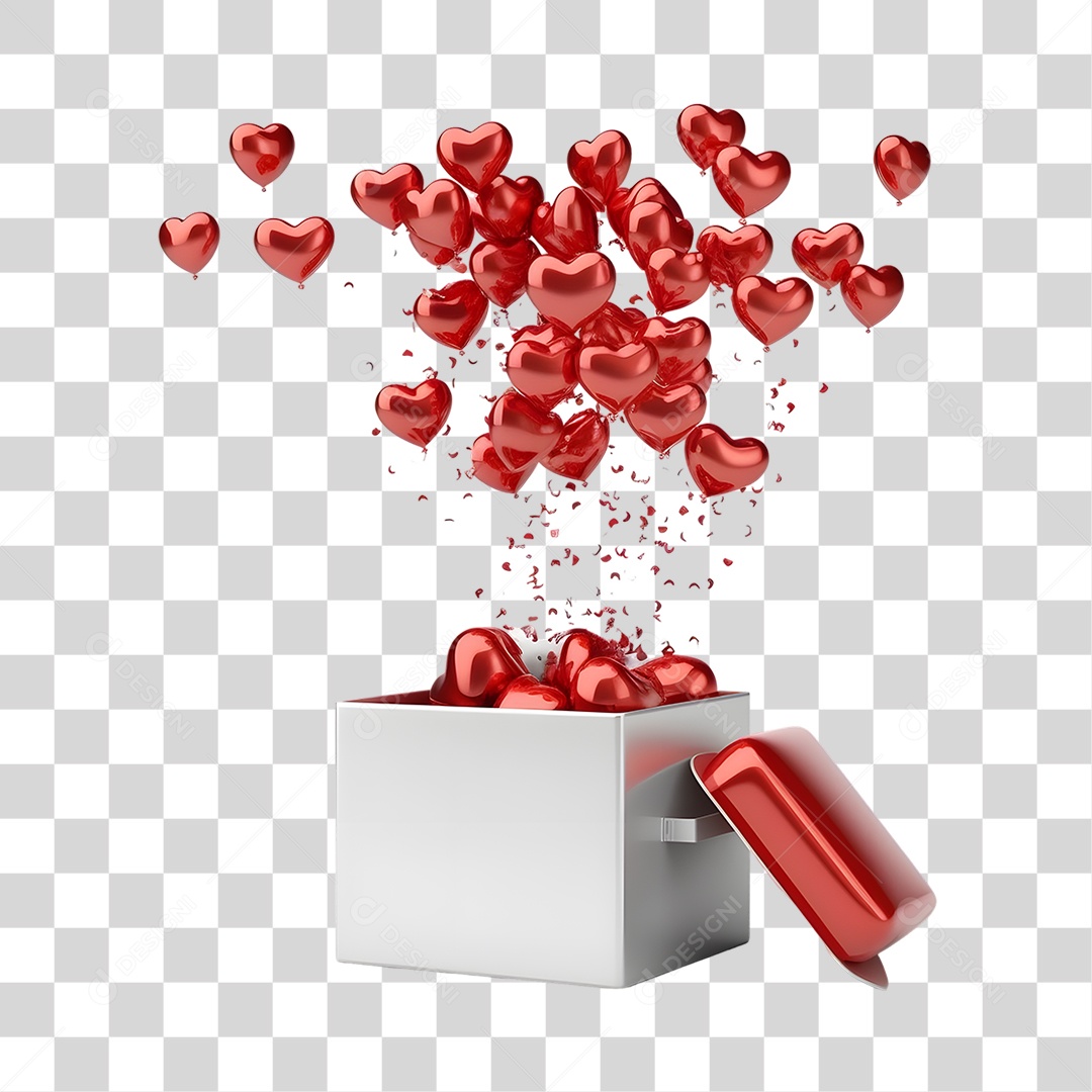 Caixas com Balões em Forma de Coração PNG Transparente