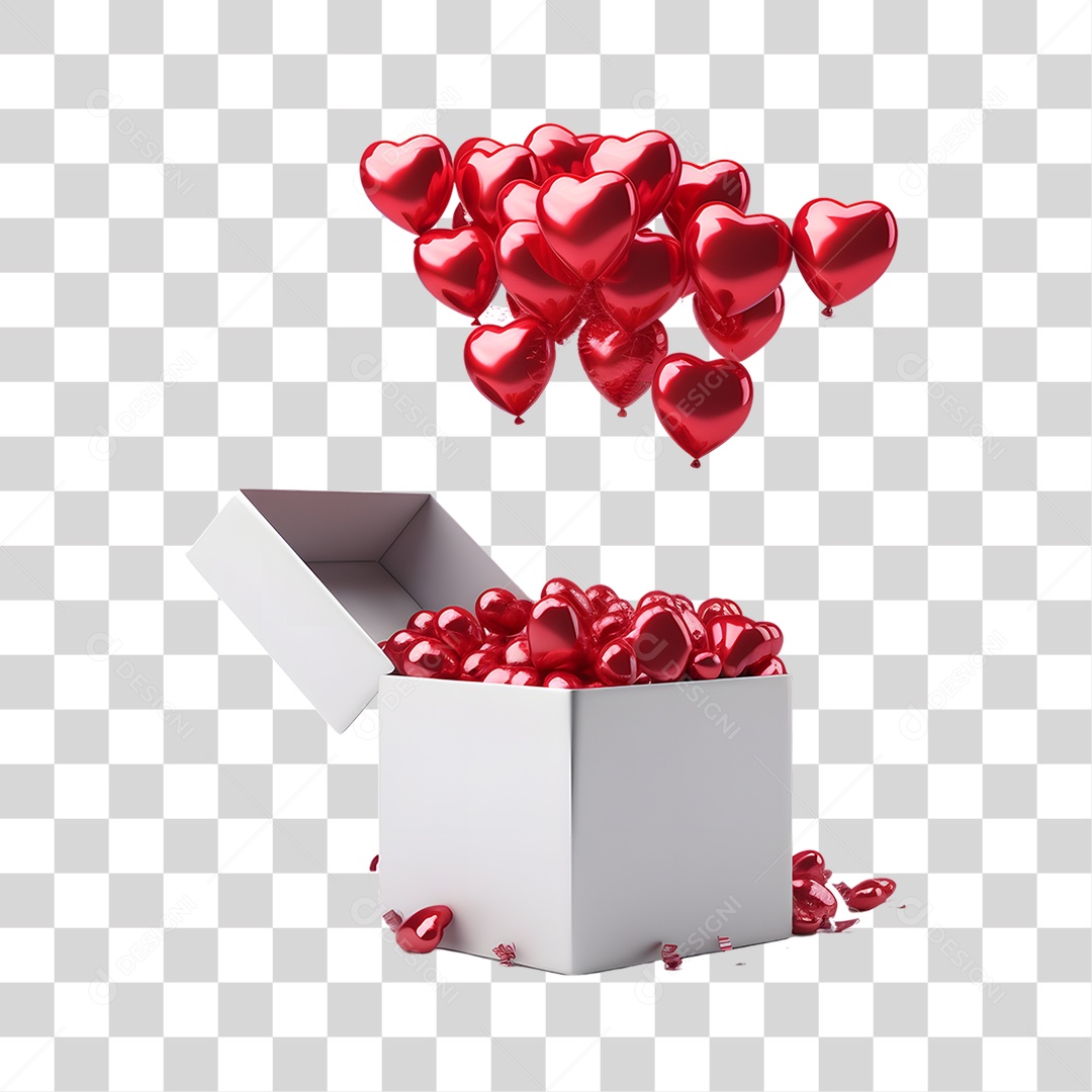Caixas com Balões em Forma de Coração PNG Transparente