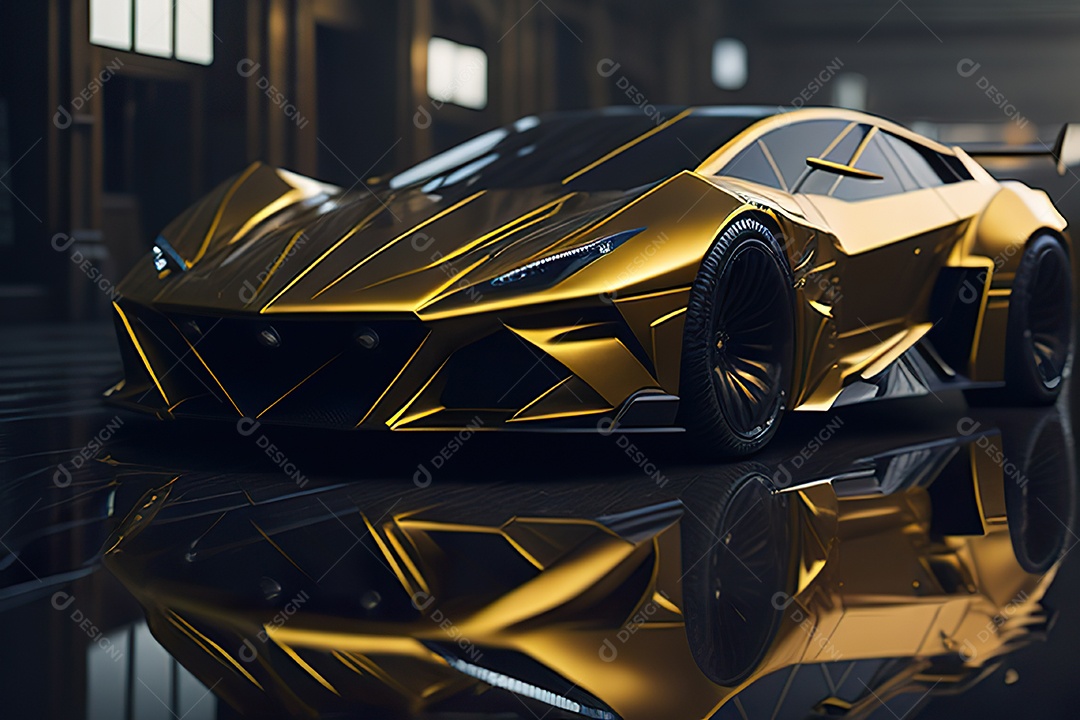 Cena de ação lindo carro dourado insano