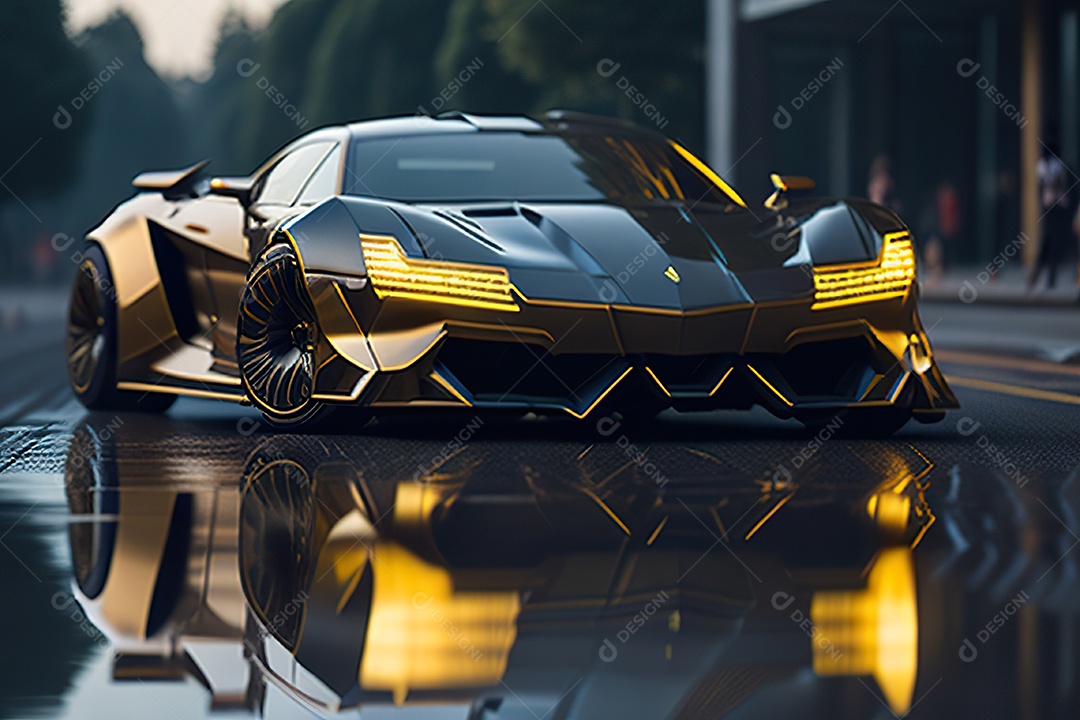 Cena de ação lindo carro dourado insano
