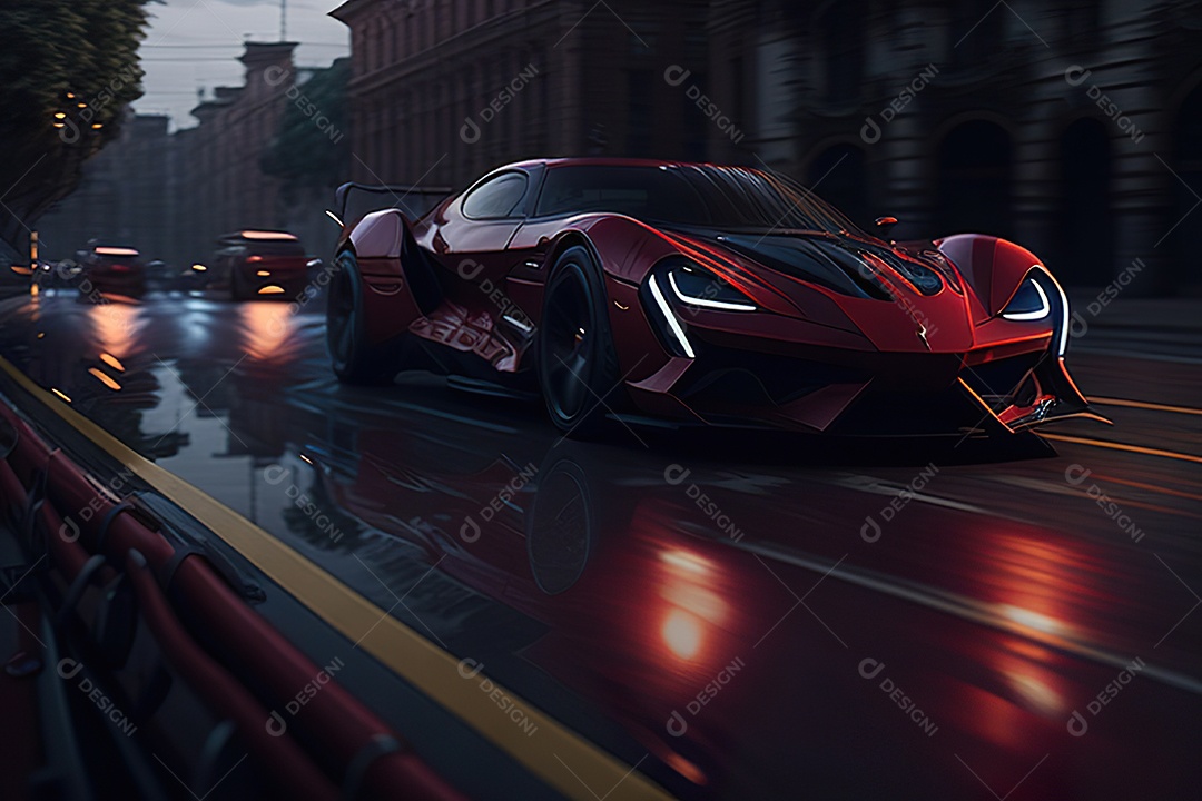 Cena de ação lindo carro listrado vermelho